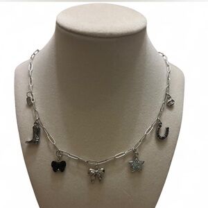 Silver Charm Necklace with Black and Silver Accents